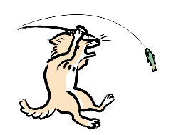 Illustration of a dog catching a fish 